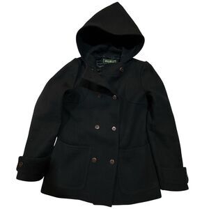 VTG Eddie Bauer Women’s Wool Angora Cashmere Hooded Trench Coat Size Small Black